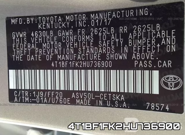 4T1BF1FK2HU736900 фото 10