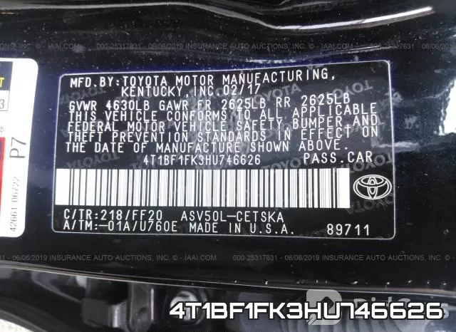 4T1BF1FK3HU746626 фото 10