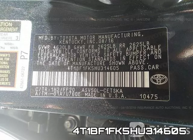 4T1BF1FK5HU314605 фото 10