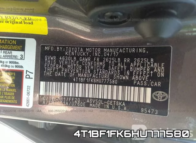 4T1BF1FK6HU777580 фото 10