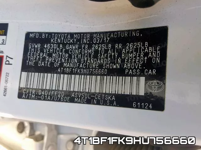 4T1BF1FK9HU756660 фото 2