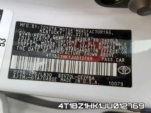 4T1BZ1HK1JU012769 фото 2