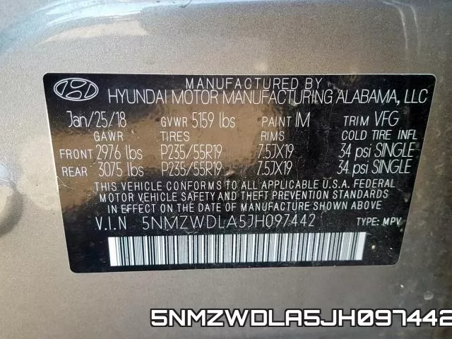 5NMZWDLA5JH097442 фото 2