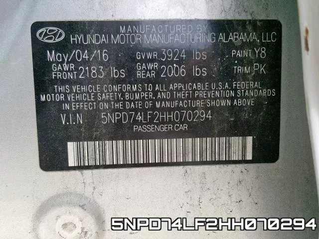 5NPD74LF2HH070294 фото 2