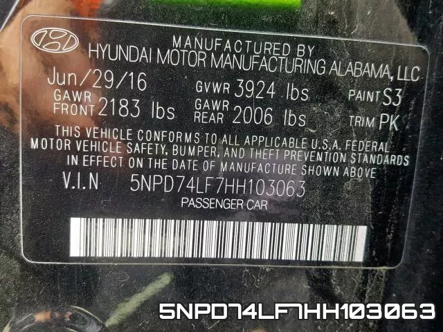 5NPD74LF7HH103063 фото 2