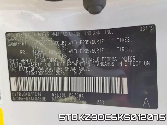 5TDKZ3DC6KS012075 фото 2