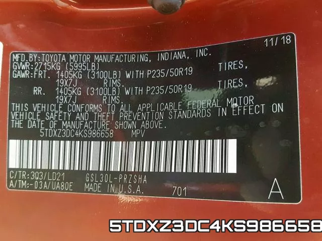 5TDXZ3DC4KS986658 фото 2