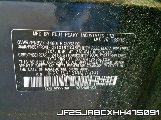 JF2SJABCXHH475091 фото 2