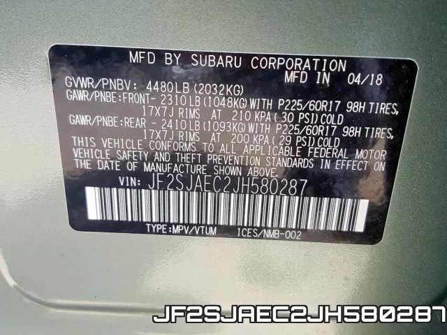 JF2SJAEC2JH580287 фото 2