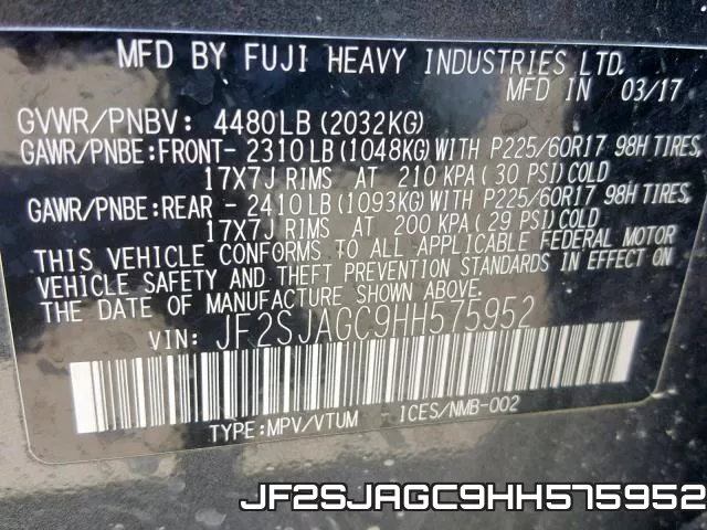 JF2SJAGC9HH575952 фото 2