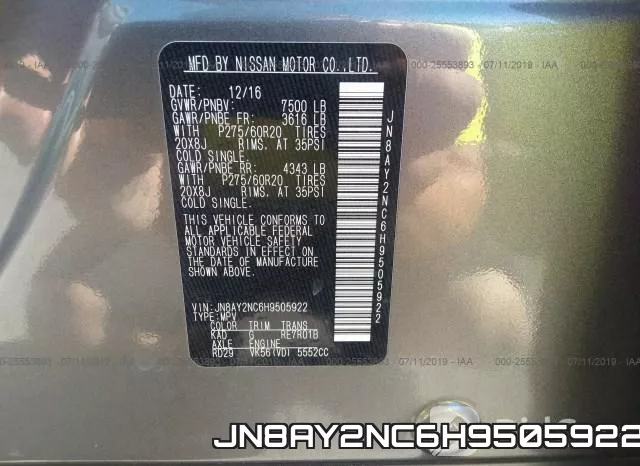 JN8AY2NC6H9505922 фото 10