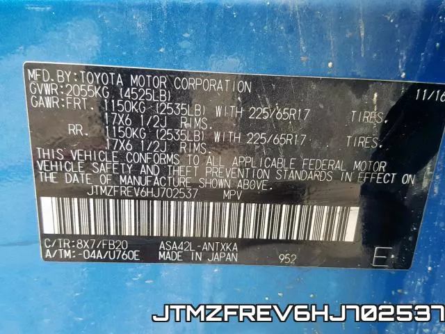 JTMZFREV6HJ702537 фото 2