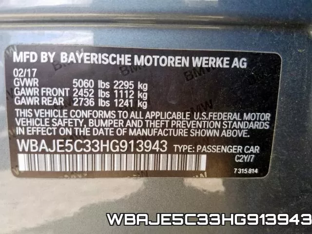 WBAJE5C33HG913943 фото 2