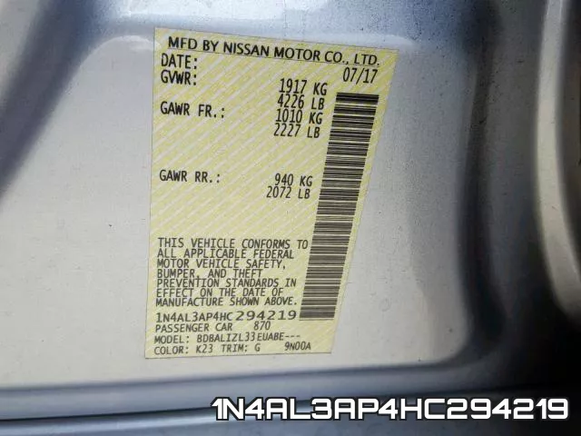 1N4AL3AP4HC294219 фото 2