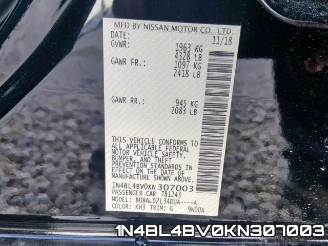 1N4BL4BV0KN307003 фото 2