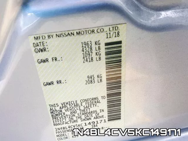 1N4BL4CV5KC149171 фото 2