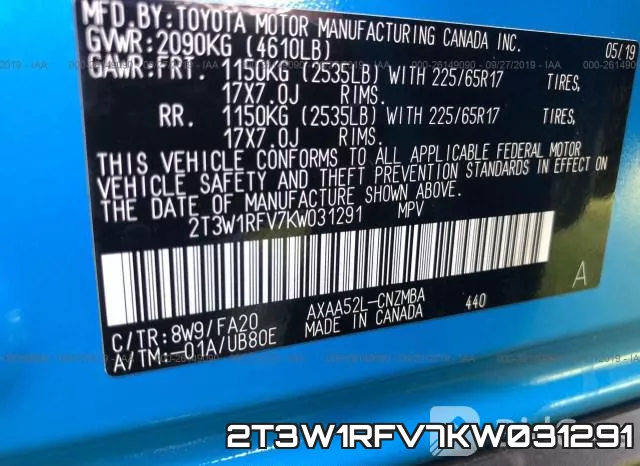 2T3W1RFV7KW031291 фото 10