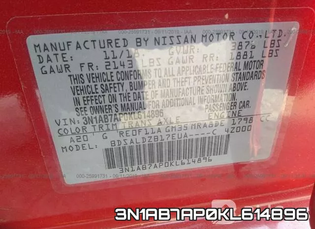 3N1AB7AP0KL614896 фото 10