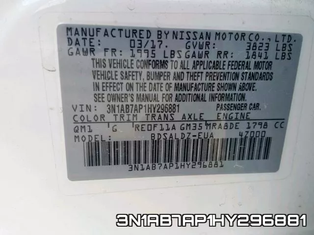3N1AB7AP1HY296881 фото 2