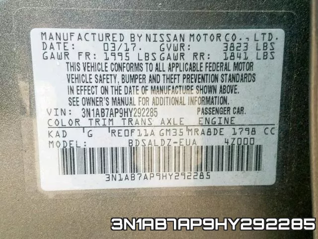 3N1AB7AP9HY292285 фото 2