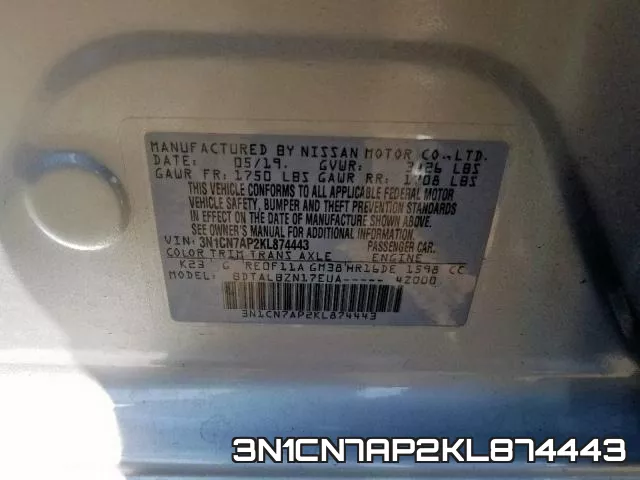 3N1CN7AP2KL874443 фото 2