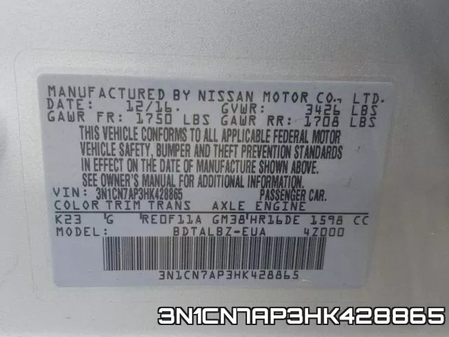3N1CN7AP3HK428865 фото 2