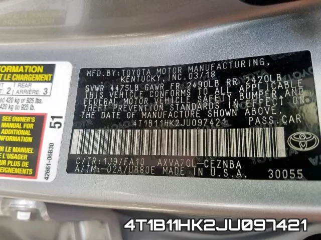 4T1B11HK2JU097421 фото 2