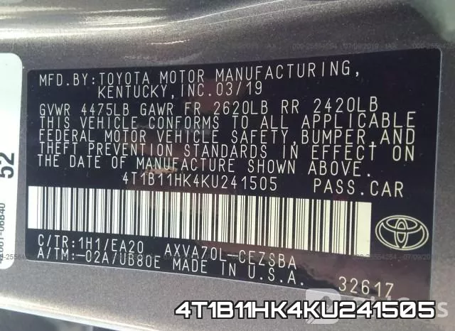 4T1B11HK4KU241505 фото 10