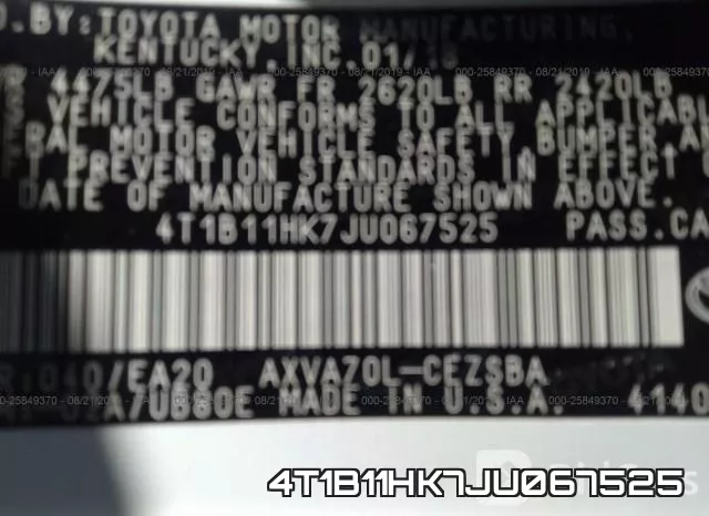 4T1B11HK7JU067525 фото 10