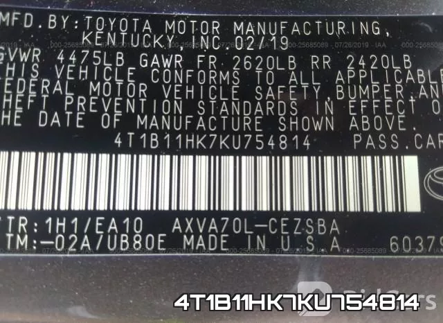 4T1B11HK7KU754814 фото 10