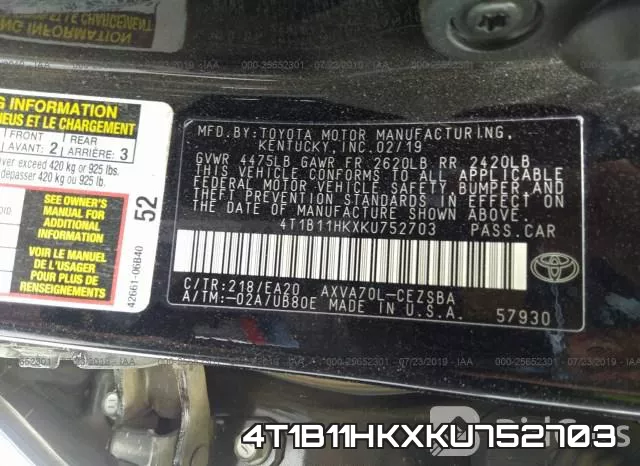 4T1B11HKXKU752703 фото 10