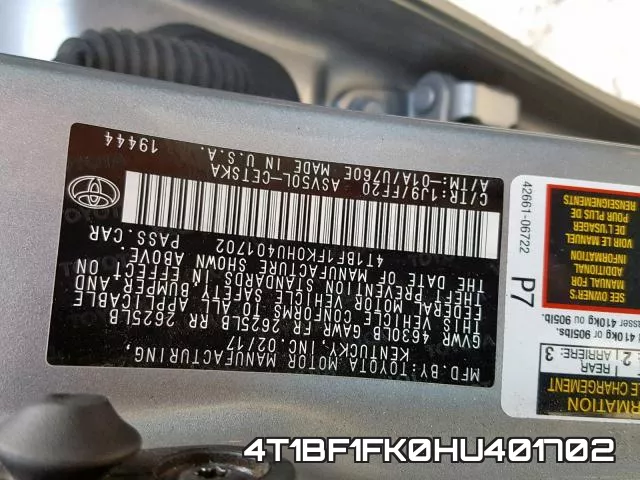 4T1BF1FK0HU401702 фото 2