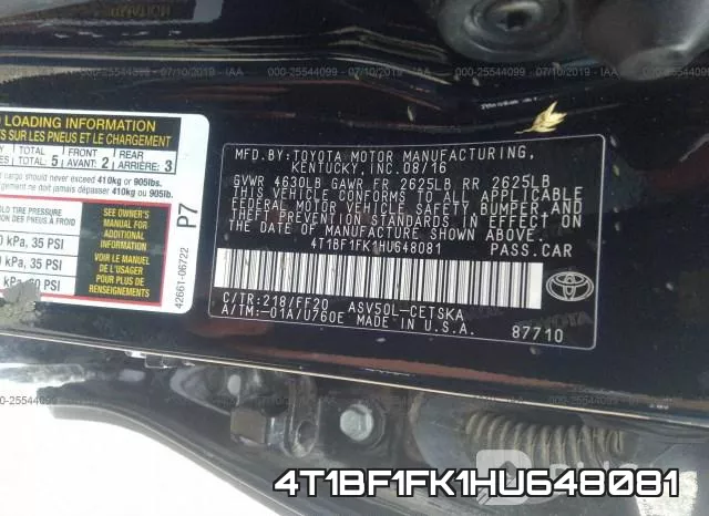 4T1BF1FK1HU648081 фото 10