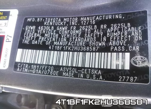 4T1BF1FK2HU368587 фото 10