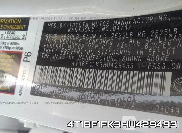 4T1BF1FK3HU429493 фото 10