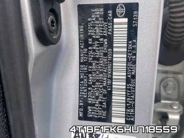 4T1BF1FK6HU718559 фото 2