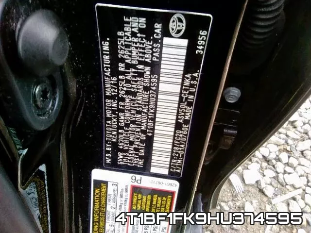 4T1BF1FK9HU374595 фото 2
