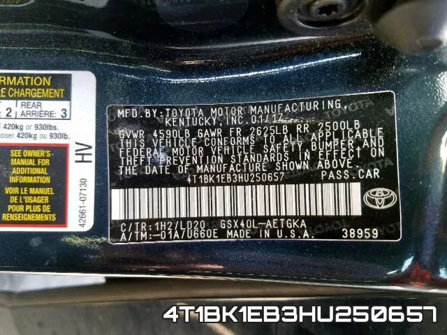 4T1BK1EB3HU250657 фото 2