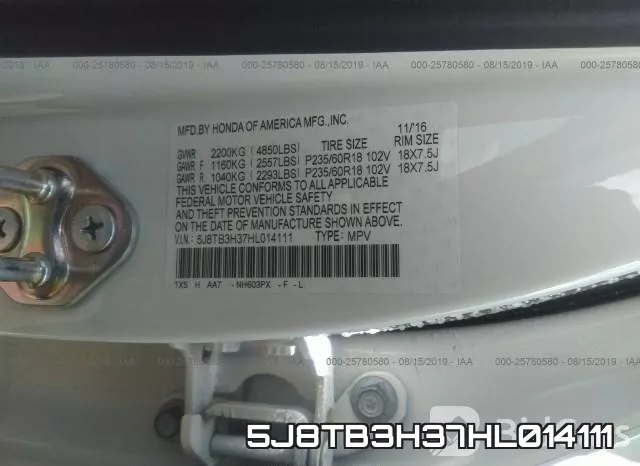 5J8TB3H37HL014111 фото 10