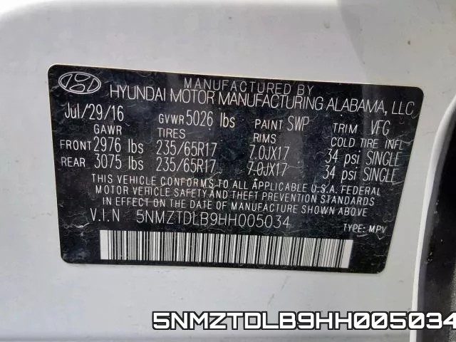5NMZTDLB9HH005034 фото 2