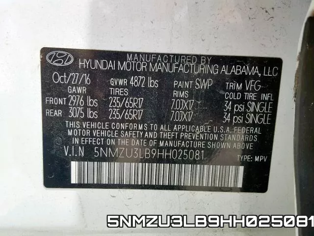5NMZU3LB9HH025081 фото 2