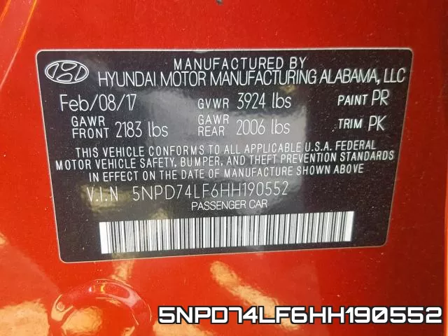 5NPD74LF6HH190552 фото 2
