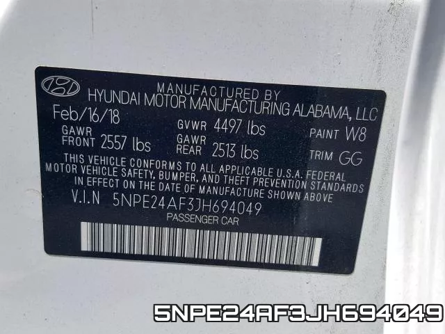 5NPE24AF3JH694049 фото 2