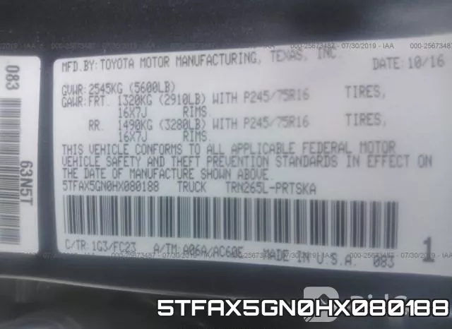 5TFAX5GN0HX080188 фото 10