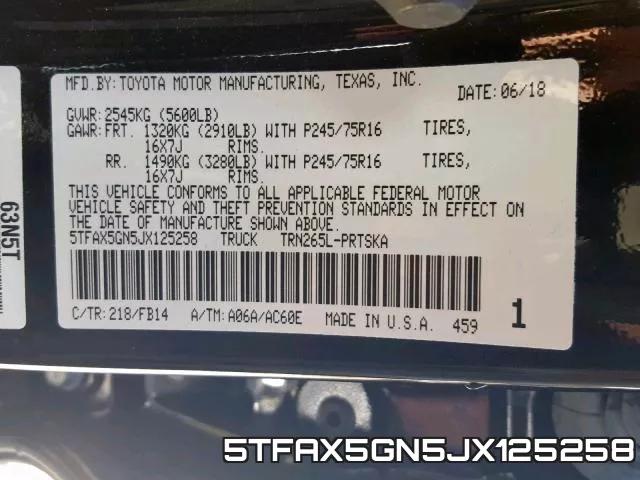 5TFAX5GN5JX125258 фото 2