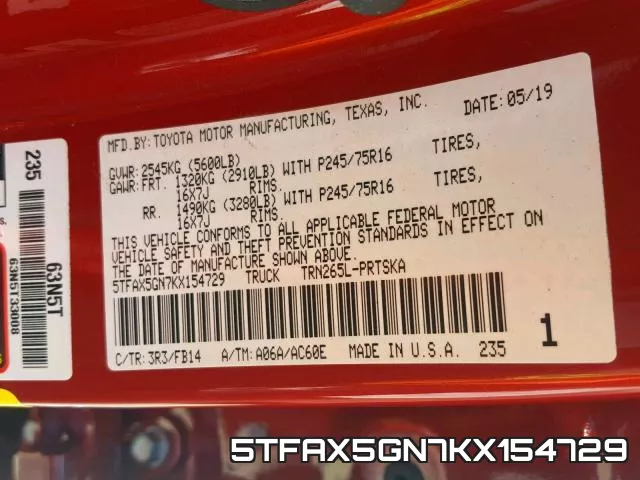 5TFAX5GN7KX154729 фото 2