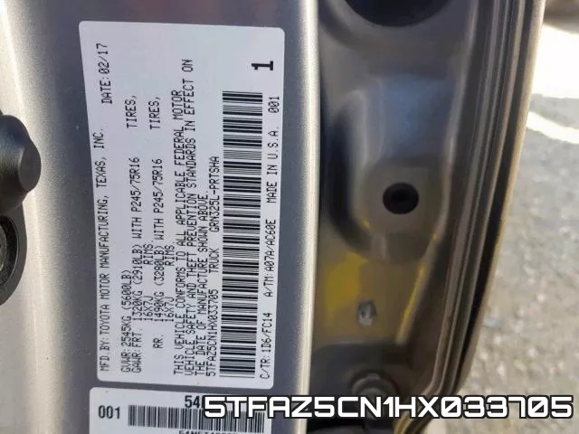 5TFAZ5CN1HX033705 фото 2