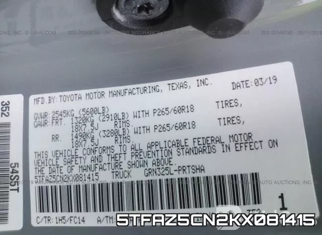 5TFAZ5CN2KX081415 фото 10