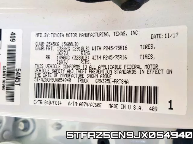 5TFAZ5CN9JX054940 фото 2