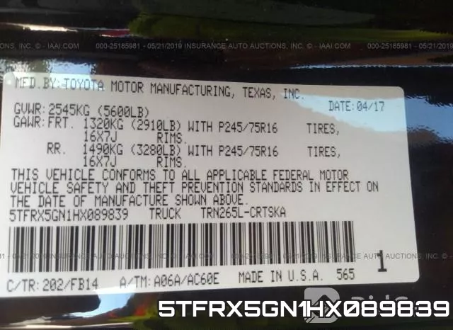 5TFRX5GN1HX089839 фото 10